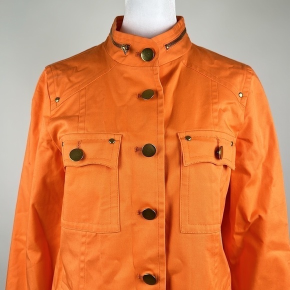 Linea by Louis Dell’Olio Military Style Jacket With Zippered Sleeves Orange Sz S - Picture 2 of 16